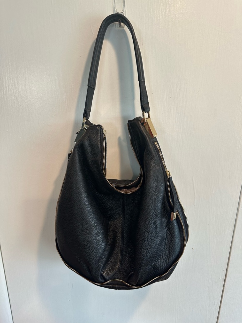 Vince Camuto Black Pebbled Leather Hobo with Gold Hardware - Picture 2 of 8
